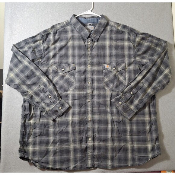 Carhartt Shirt Mens 4XL Gray Plaid Pearl Snap Dual Pockets Work Cowboy Western - Picture 1 of 8